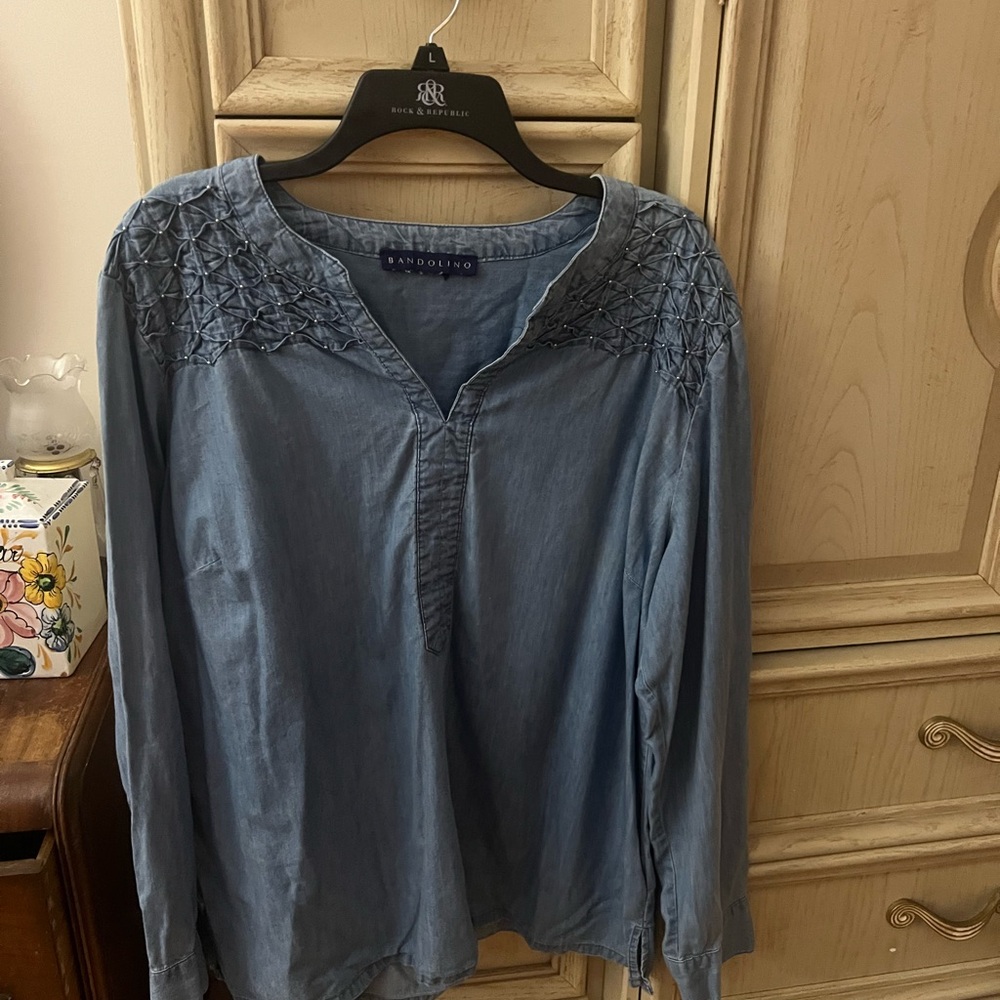 Bandolino Blue Blouse with Embroidered Detail